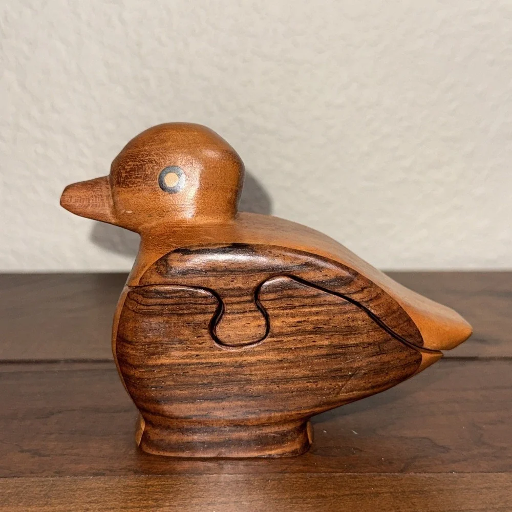 Wooden Duck Hidden Box, Decor, Jewelry Or Coin/Cash Box, Natural Wood